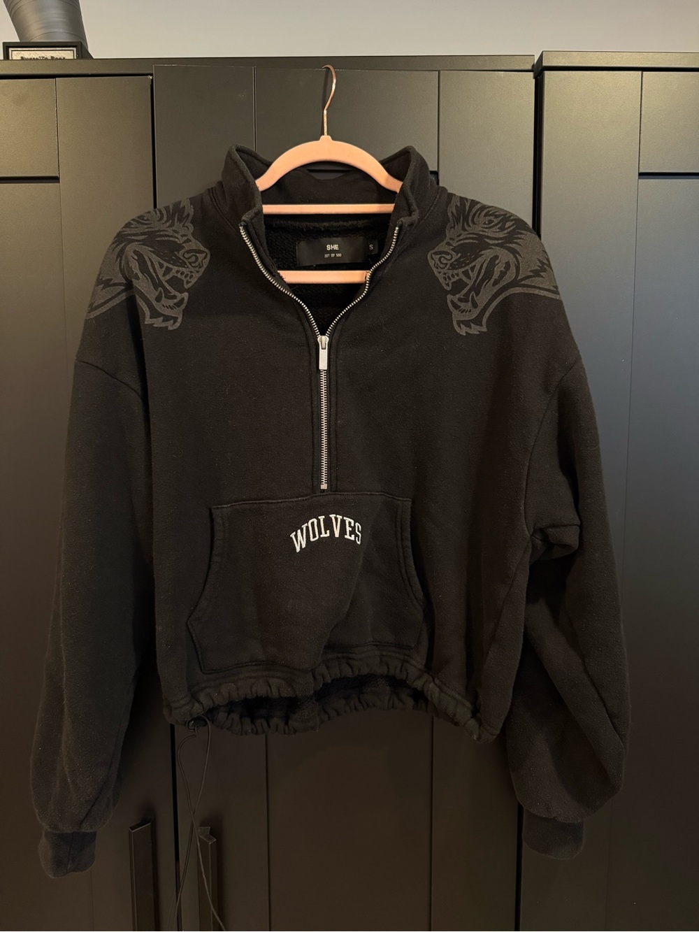 Darc Sport Black Wolves Half-Zip Cropped Sweater